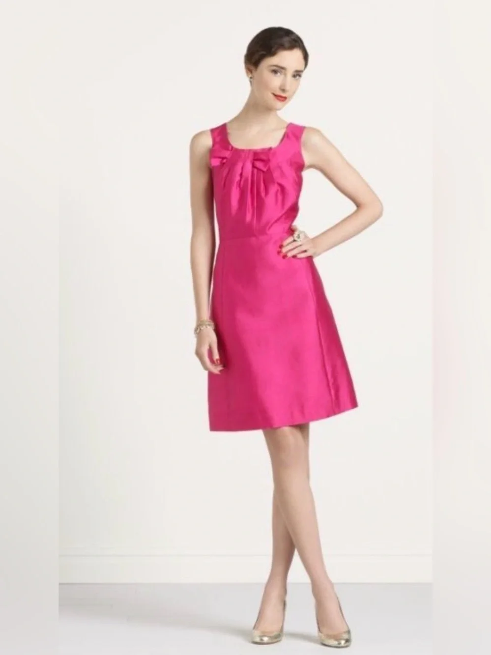 kate spade Bette Mini Dress Hot Pink/Fuchsia Silk Sleeveless Bow-Detail SZ. 8